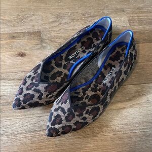 Rothy's Brown Leopard Print Flats with Blue Trim